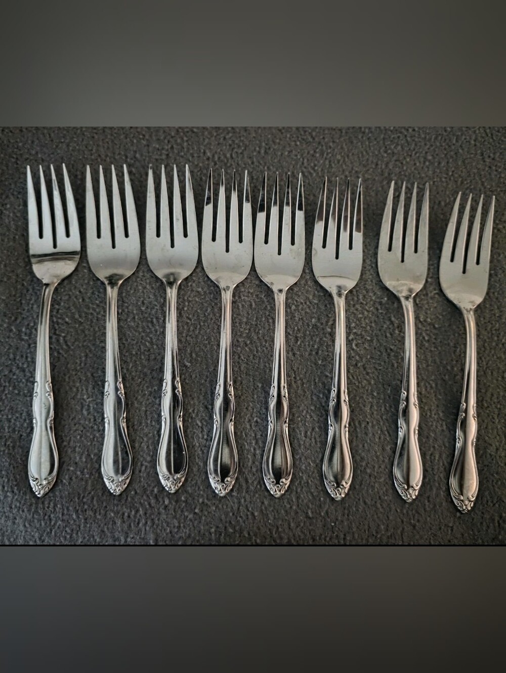 Oneida Simeon L George H Rogers HOMESTEAD  Stainless Salad Forks Lot Of 8